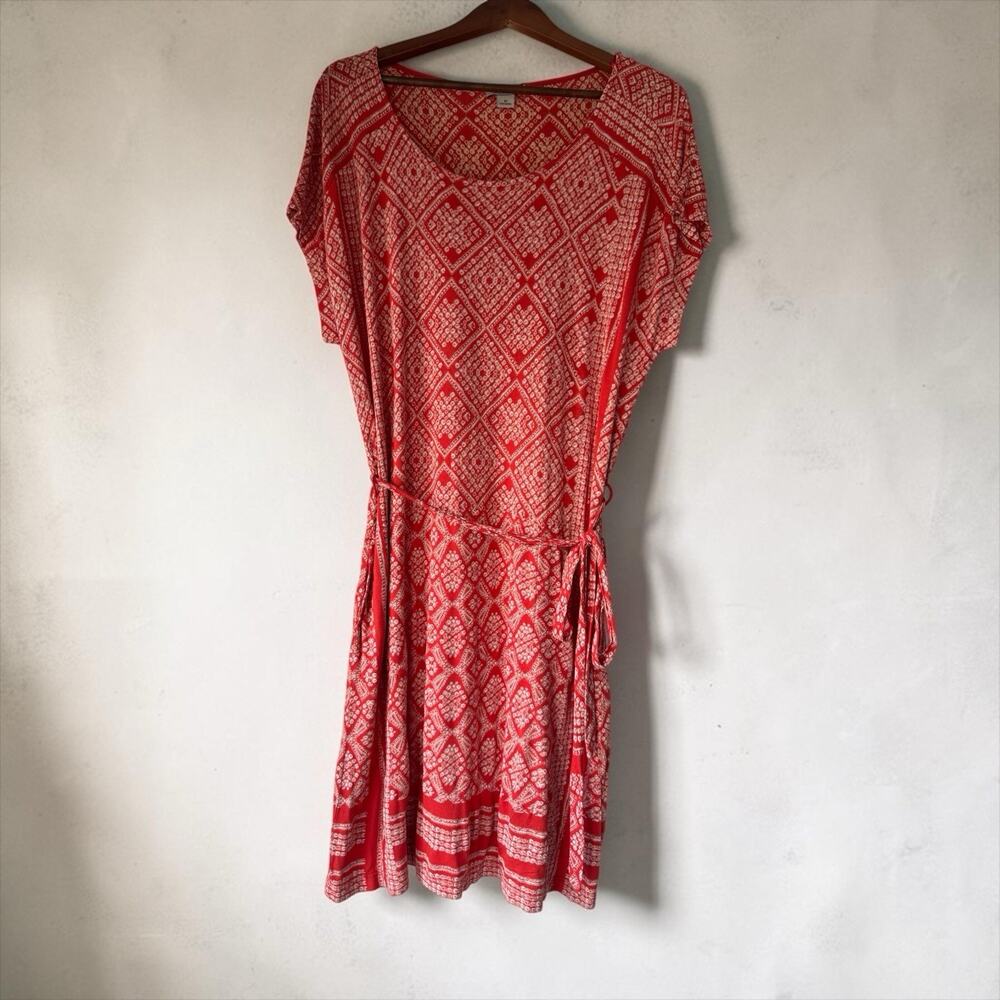 Lucky Brand Womens Red Tile Print Short Sleeve Jersey Dress Size M Comfortable